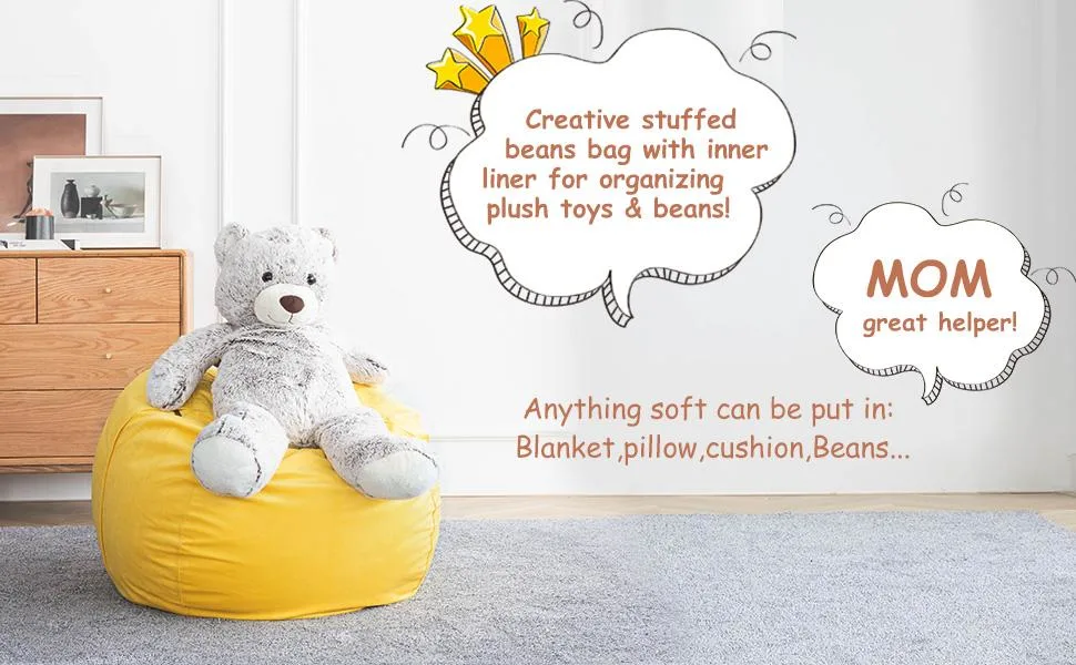 100% Cotton Canvas Stuffed Animal Storage Bean Bag Chair